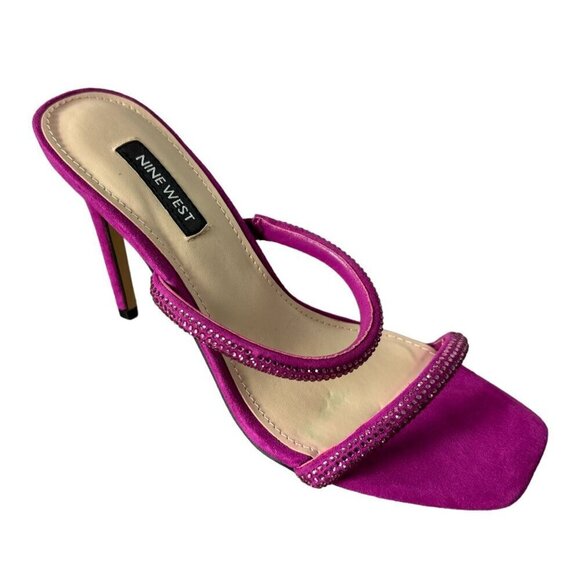 Nine West Zarleen 2 Slip On Heel in Dark Pink Fabric Rhinestones Women's Size 7M - Picture 4 of 13